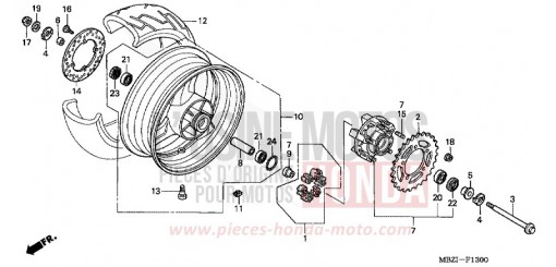 ROUE ARRIERE CB600F2 de 2002